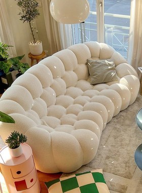 罗奇堡ule设计师创意弧形法式奶油羊羔绒泡泡布艺沙发意式极简