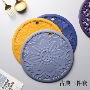 古典砂锅垫子家用碗垫菜盘垫子防烫垫 3件套硅胶隔热垫餐桌垫s中式