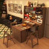 胡桃色实木餐边柜餐桌一体小户型客厅置物柜酒柜