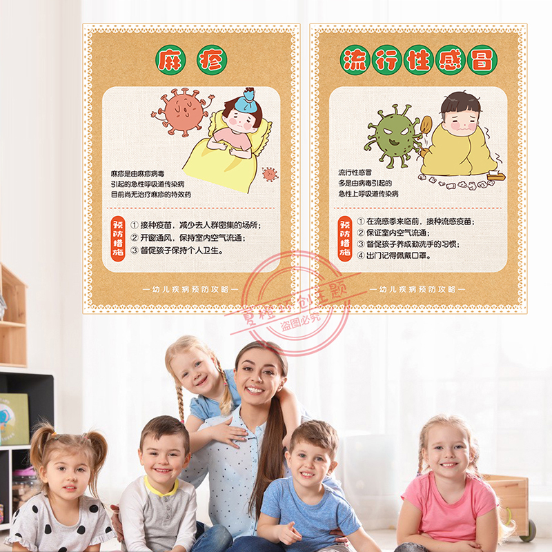 幼儿园托幼机构卫生保健宣传栏环创流行疾病预防防疫题贴纸墙贴