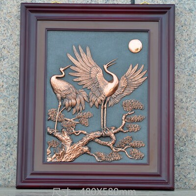 紫铜浮雕财运连荷现代立体装饰画客厅挂画玄关走廊壁画