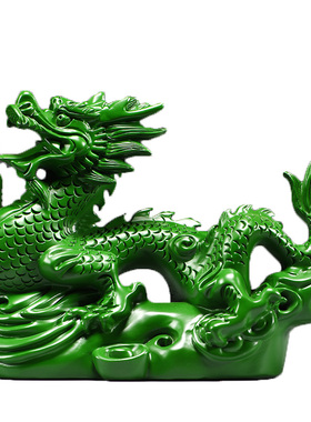 绿色实木雕刻龙十二生肖木头龙客厅电视柜装饰工艺品新居送礼