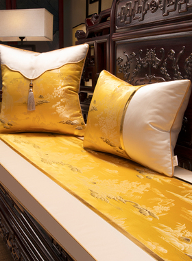 罗汉床坐垫红木沙发垫子新罩仿真丝防滑端座垫支持定制