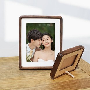 打印照片圆角实木婚纱照相框定制相片洗寸寸胡桃木结婚照摆台