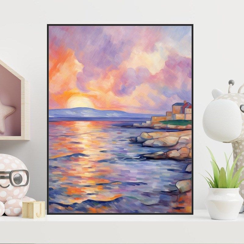 数字油画di填色画手工油彩装饰画沙滩风景日出海景丙烯填充挂画,家居饰品,DIY/数字油画,淘宝优惠券,粉丝福利购,淘宝优惠卷