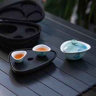 熊与杨虎口盖碗创意茶具套装 陶瓷茶具快客杯 旅行盖碗套装 便携式