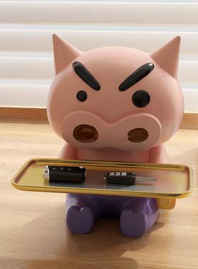 轻奢高档蜡笔小新客厅玄关入户桌面钥匙收纳托盘肥嘟嘟左卫门摆件