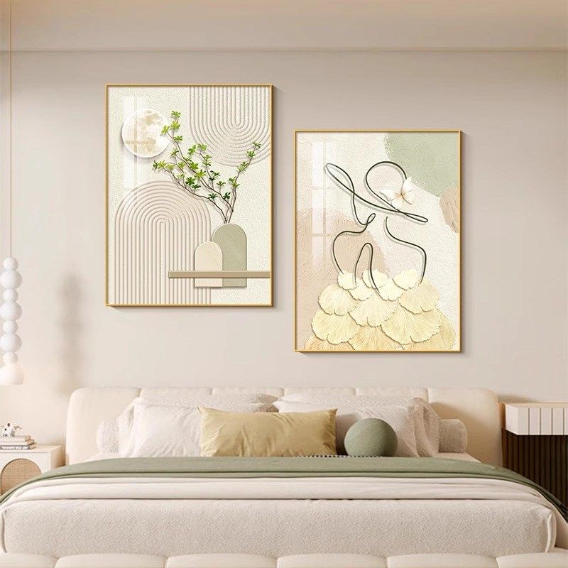 奶油风卧室床头装饰画抽象人物线条挂画档卧房间壁画墙画,家居饰品,现代装饰画,淘宝优惠券,粉丝福利购,淘宝优惠卷