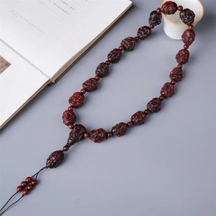 紫檀木雕绿檀十八罗汉手持念珠车载挂件复古饰品男手把件文玩招财