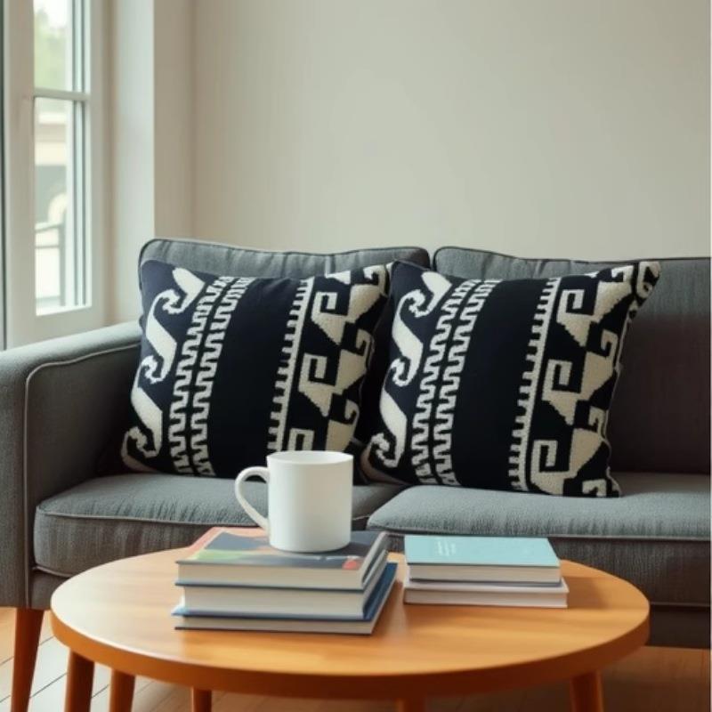 黑白云纹抱枕抱枕套新中式提花羊羔绒沙发靠枕靠垫枕套家居装饰