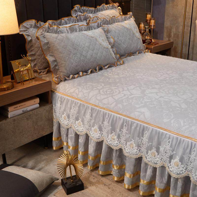 V3FP可拆洗加厚天鹅绒夹棉床裙四件套1.5m床罩2m被套1.8米珊瑚绒4