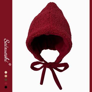 小红帽新年圣诞包头帽可爱毛绒保暖雷锋帽冬季下雪护耳帽子女