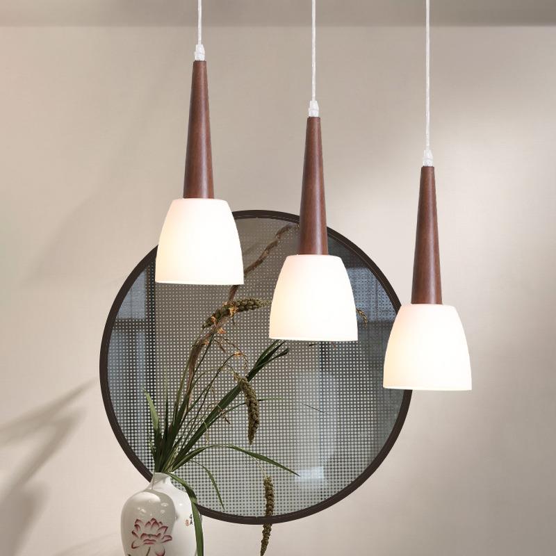 餐厅实木吊灯黑胡桃木色吧台饭厅三头3头过道玄关走廊单头小吊灯