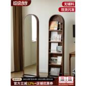 梦天然北美胡桃实木全面镜书架梳妆镜图画书架两用落地式 镜架旋转
