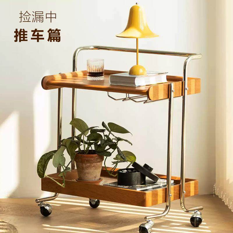 （北府推车特价专区）复古实木边几中古移动小推车客厅沙发茶几