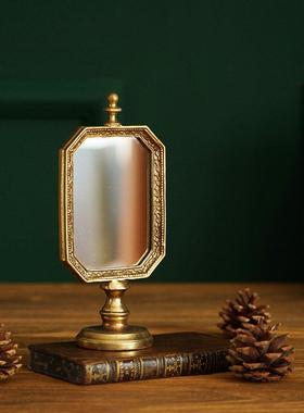 费灵家居欧式复古手工做旧桌面化妆镜怀旧金色银色梳妆台镜子轻奢