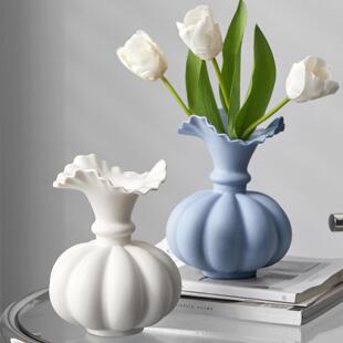 meelyhome陶瓷轻奢高级感花瓶北欧简约客厅餐桌插花摆件水培花瓶