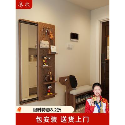 洞洞板穿衣镜一体隐形推拉可关闭全身镜子隐藏入户门口玄关全身镜