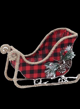 耶诞装北子布雪橇饰摆件松果麻绳装饰布艺耶S诞雪车鹿车布景道