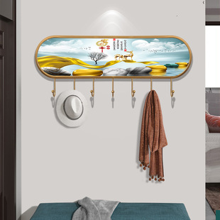 新中式晶瓷画创意挂钩入户玄关装饰衣帽L钩钥匙架卧室墙上挂衣架