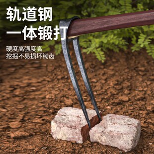 农用手工锻打锄头翻地松土工具种菜家用挖地多功能锰钢二齿锄耙子