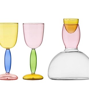 高硼硅彩色玻f璃纯手工网红创意葡萄酒高脚杯波尔多红酒杯子醒酒