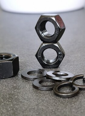 8.8级黑色高强度六角螺母螺帽含平垫片弹垫圈M2M3M4M5M6M8M10M18