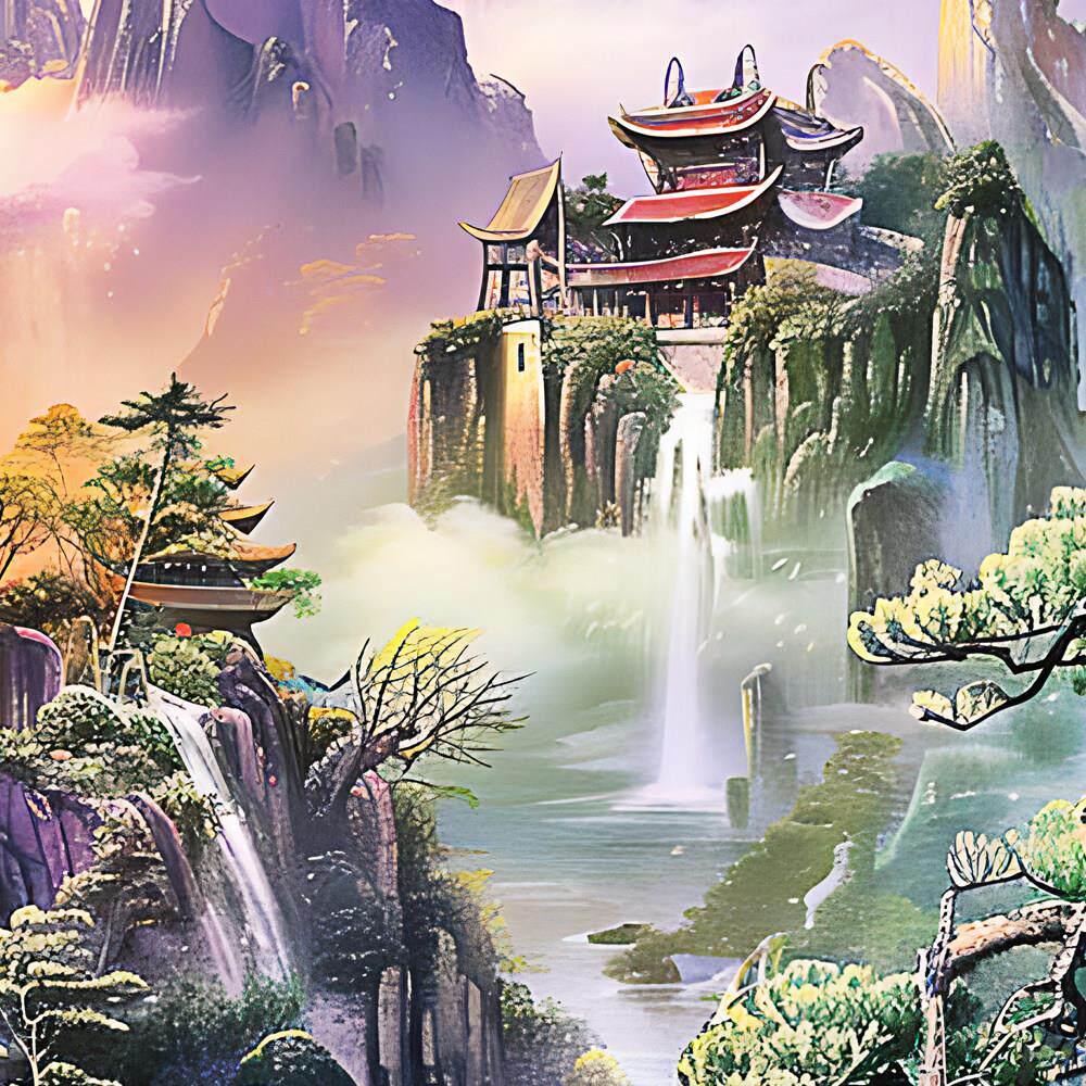 仙家口山水画 挂画 画画竖间版QLG-033香堂暗堂客厅人仙境风景画