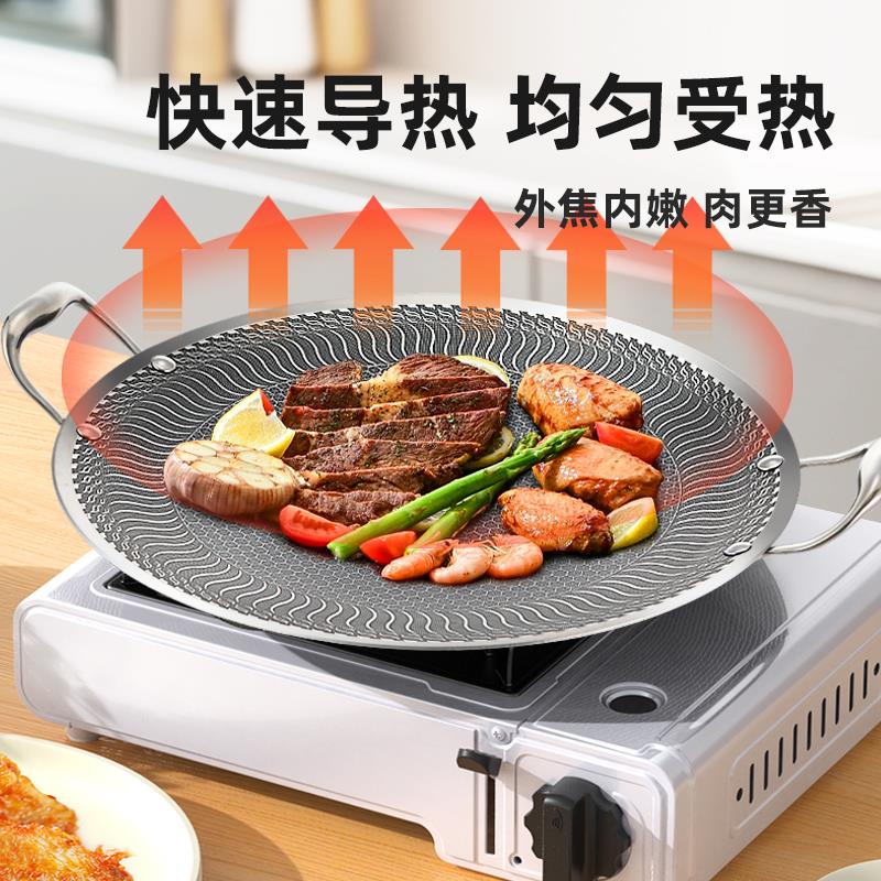 外户烤盘烧烤盘韩式烤肉锅露3营家用16不锈KP卡式炉电磁炉钢双用