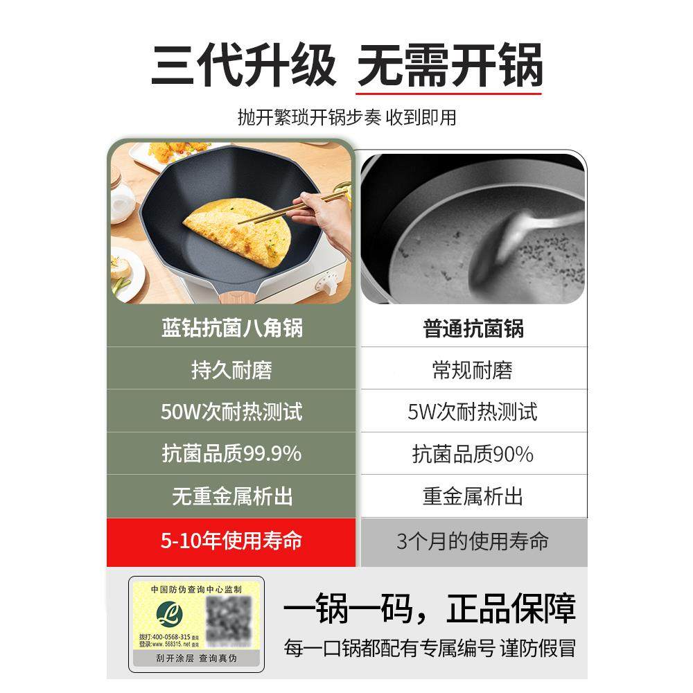歌洛尼麦饭不粘电锅炒锅用石八角平底家煎锅炒菜锅无品牌/磁炉燃