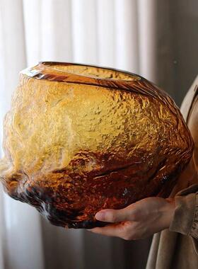 北欧玻冰川纹璃花瓶餐XKBC桌插花水养玄关花板器居装饰样间摆家件