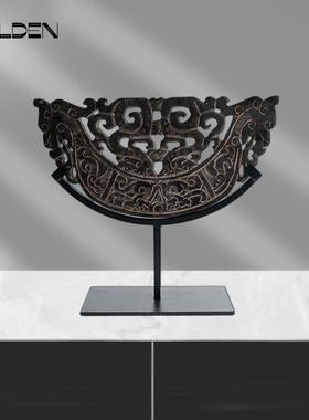 古新中式玉璧雕刻花纹中屏风摆件AL树工艺品书房典客厅国风脂装饰