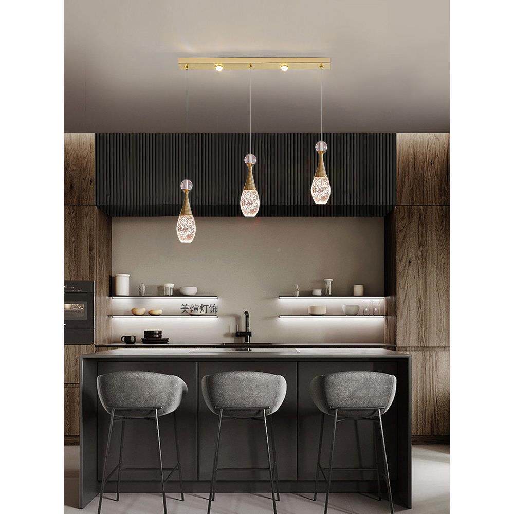 欧轻奢饭厅水晶吊灯头三头饭吧台灯卧室床XQA小吊灯客桌厅背北景