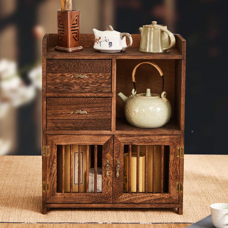 实收木茶柜置物架叶柜茶具纳茶茶架博CF-5096古架中式杯架展示柜