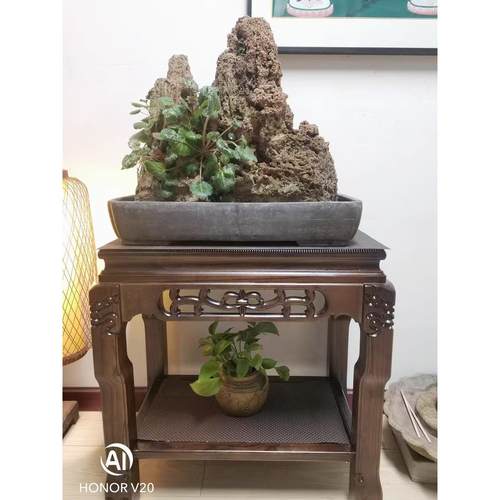 花架实木超承重盆奇景底架鱼缸架石桌工架艺60*40*58品座木质仿古