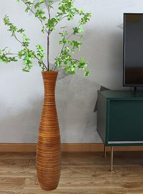 泰国进口实木瓶创意干花瓶落地摆件花器卧室花客厅古复装饰工LTX