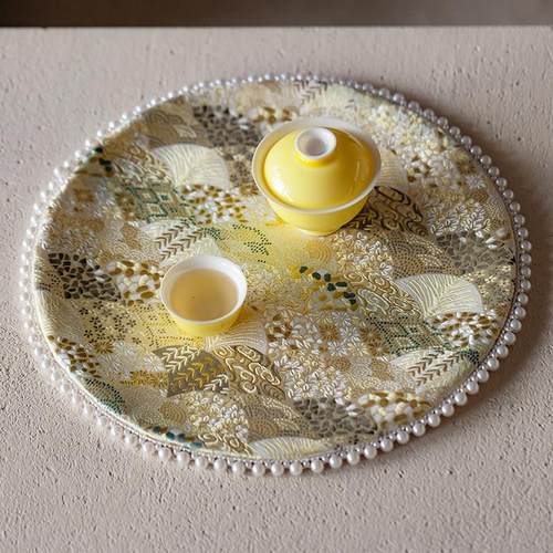 新中式珍干珠挂饰年华茶席织锦刺绣茶繁垫泡席SK-303圆形桌野布