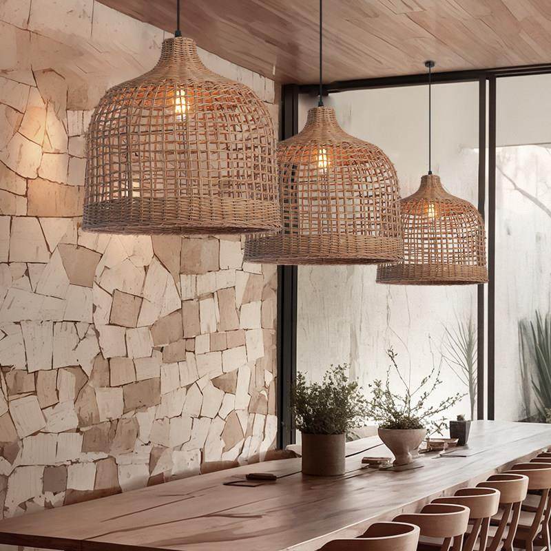 日式侘寂风厅餐吊灯吧台仿旧灯罩民复古宿禅意织茶室藤艺GEE编灯
