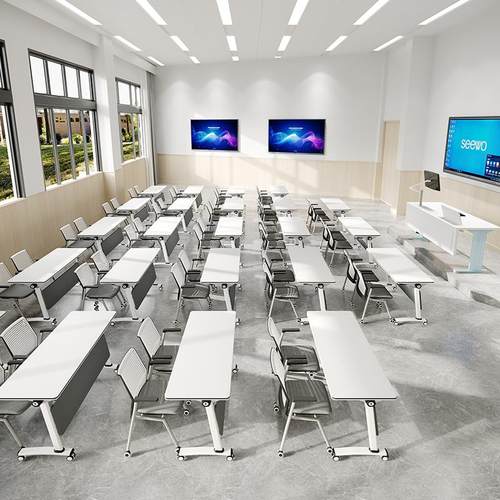 折办叠培训桌组合带公桌移YHU动椅拼接会议桌长条桌学校双人侧翻
