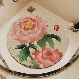 新款圆形镂空丝圈地毯小清新家用牡丹花地垫花花脚垫子漏水防滑垫