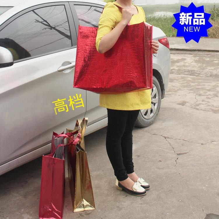 大号金色袋子亮红色高档礼品袋 镭射镀铝膜皮草服装中秋礼包装袋