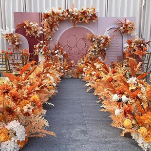 婚庆现场布置全套花艺花排点花路引花婚礼t台拱门装饰引路花排花