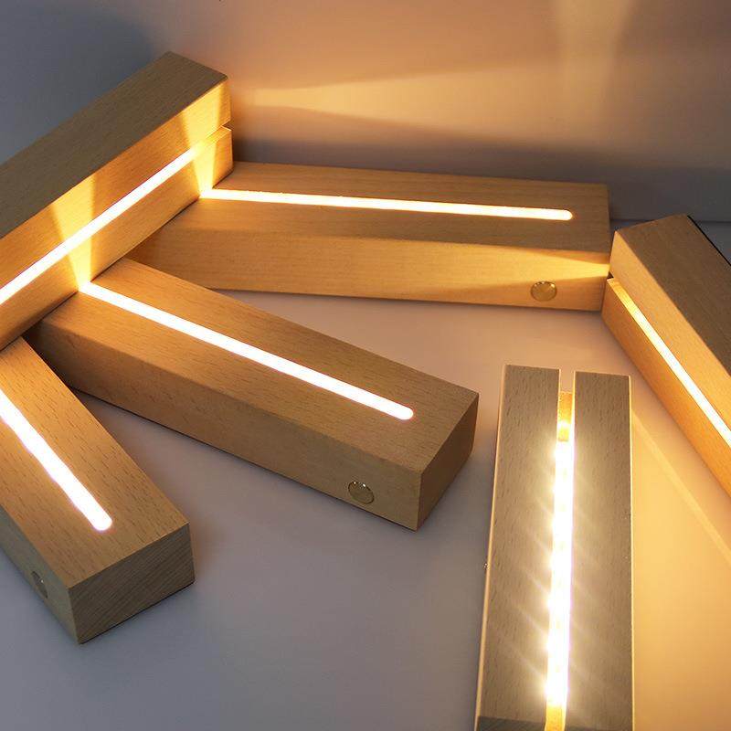 实木长条充电款灯座长方LED灯条亚克力发光底座无线触摸调光台卡