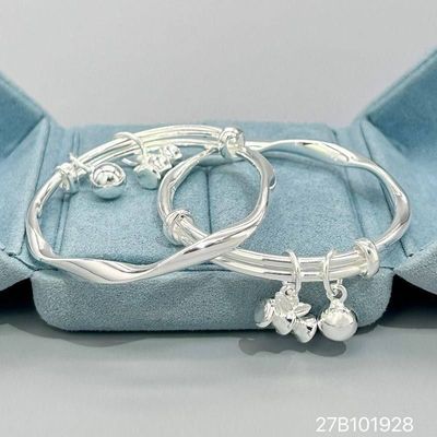 9999纯银手镯实心推拉款宝宝男童女童手环婴幼儿小孩周岁礼物手饰