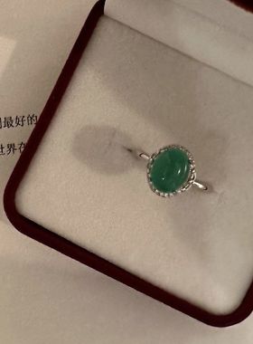 纯银经典活口戒指 s925纯银女款手饰镶石绿玉髓通体银饰品