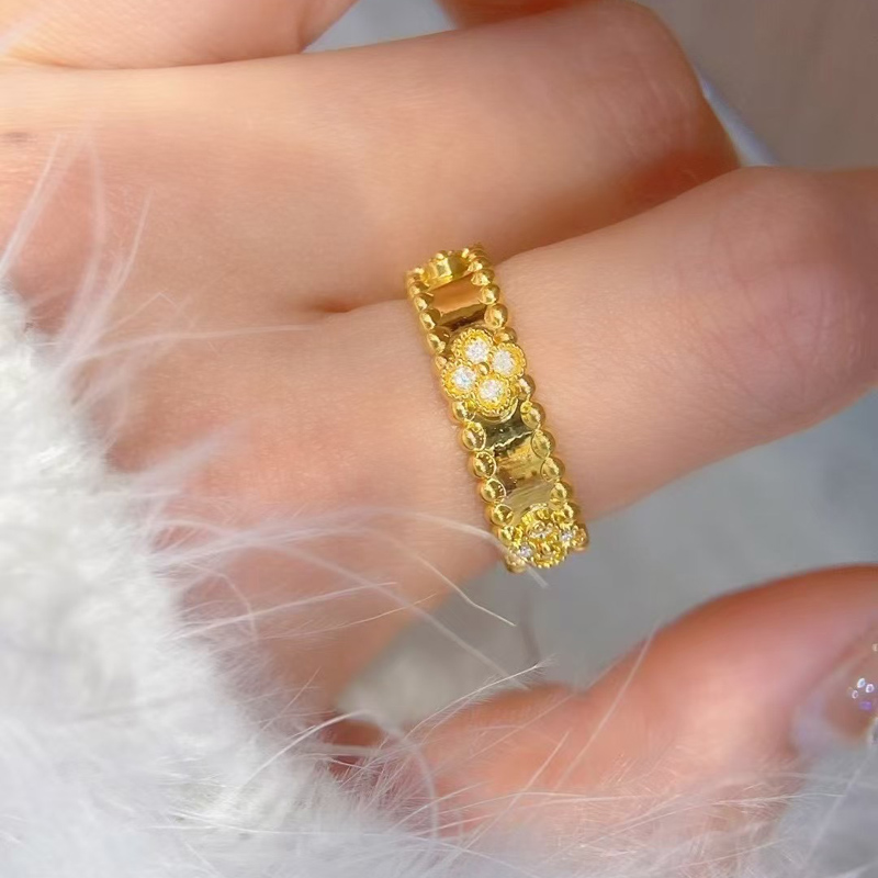 黄金女款戒指999足金花筒镶嵌锆石女戒送女友老婆礼物时尚气质