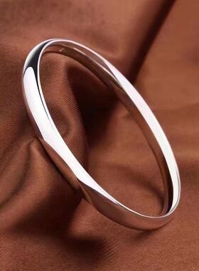 9999光面银手镯纯银女简约闭口实心素圈宽面手镯年轻款银环银饰品