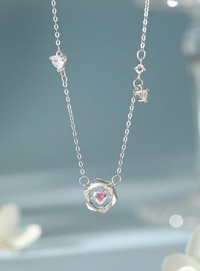 S999足银爱心灵动项链时尚显瘦百搭气质设计感锁骨链