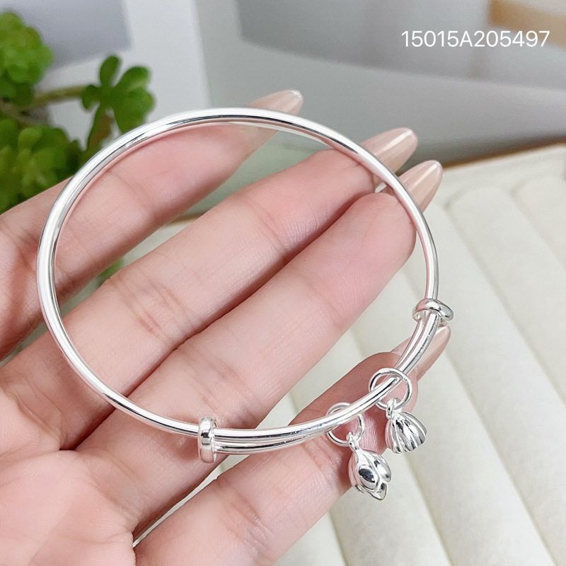 s999纯银手镯女光面实心推拉两世欢手环个性百搭时尚莲花莲蓬手饰