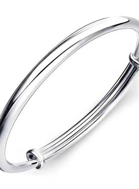 正品足9999纯银银环光面手镯简约百搭实心素圈银镯子送女生礼物